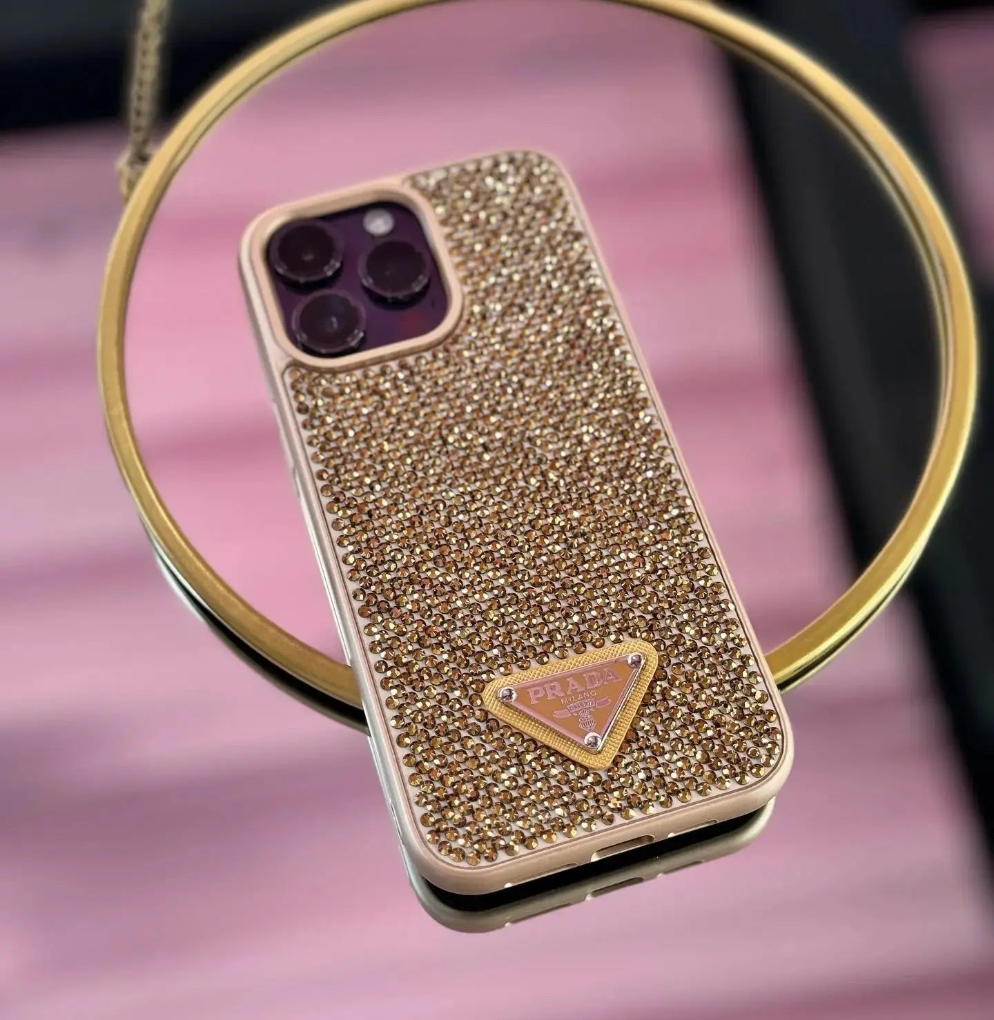 Gold Diamond Prada iPhone 17 Pro Max Case BREATHE