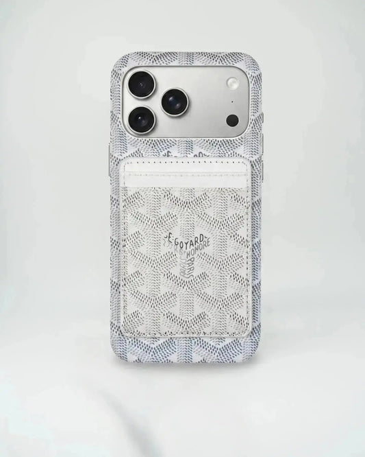White Goyard iPhone 17 Pro Max MagSafe Case with Cardholder, Goyard Pattern BREATHE