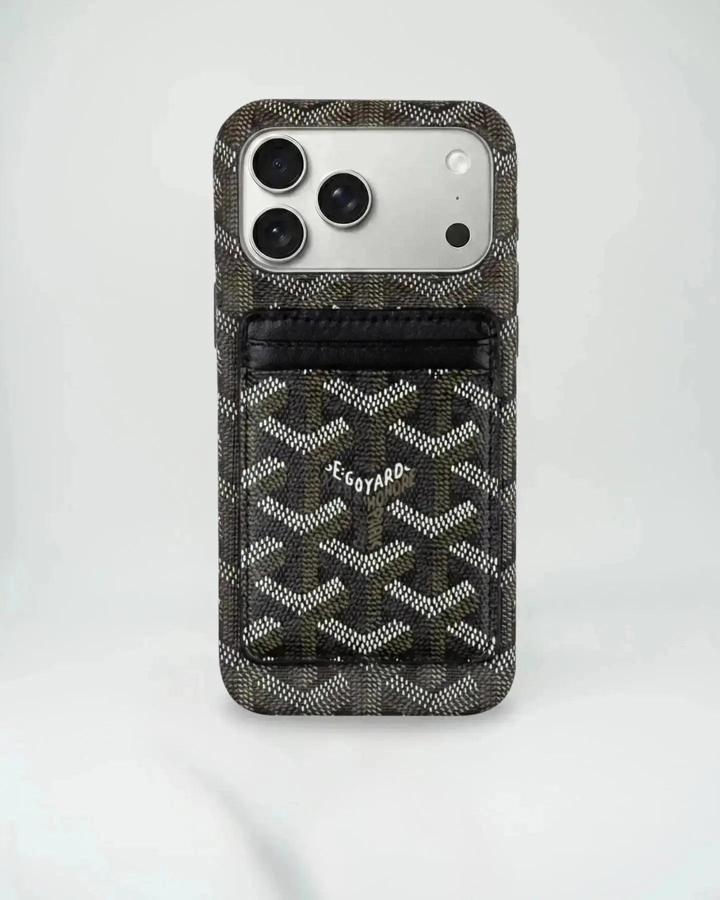 Burgundy Goyard iPhone 17 Pro Max MagSafe Case with Cardholder, Goyard Pattern BREATHE