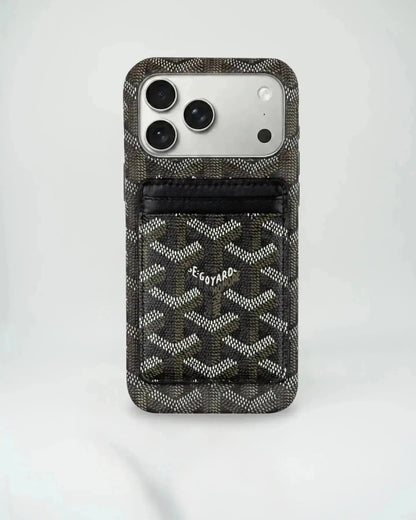 Burgundy Goyard iPhone 17 Pro Max MagSafe Case with Cardholder, Goyard Pattern BREATHE
