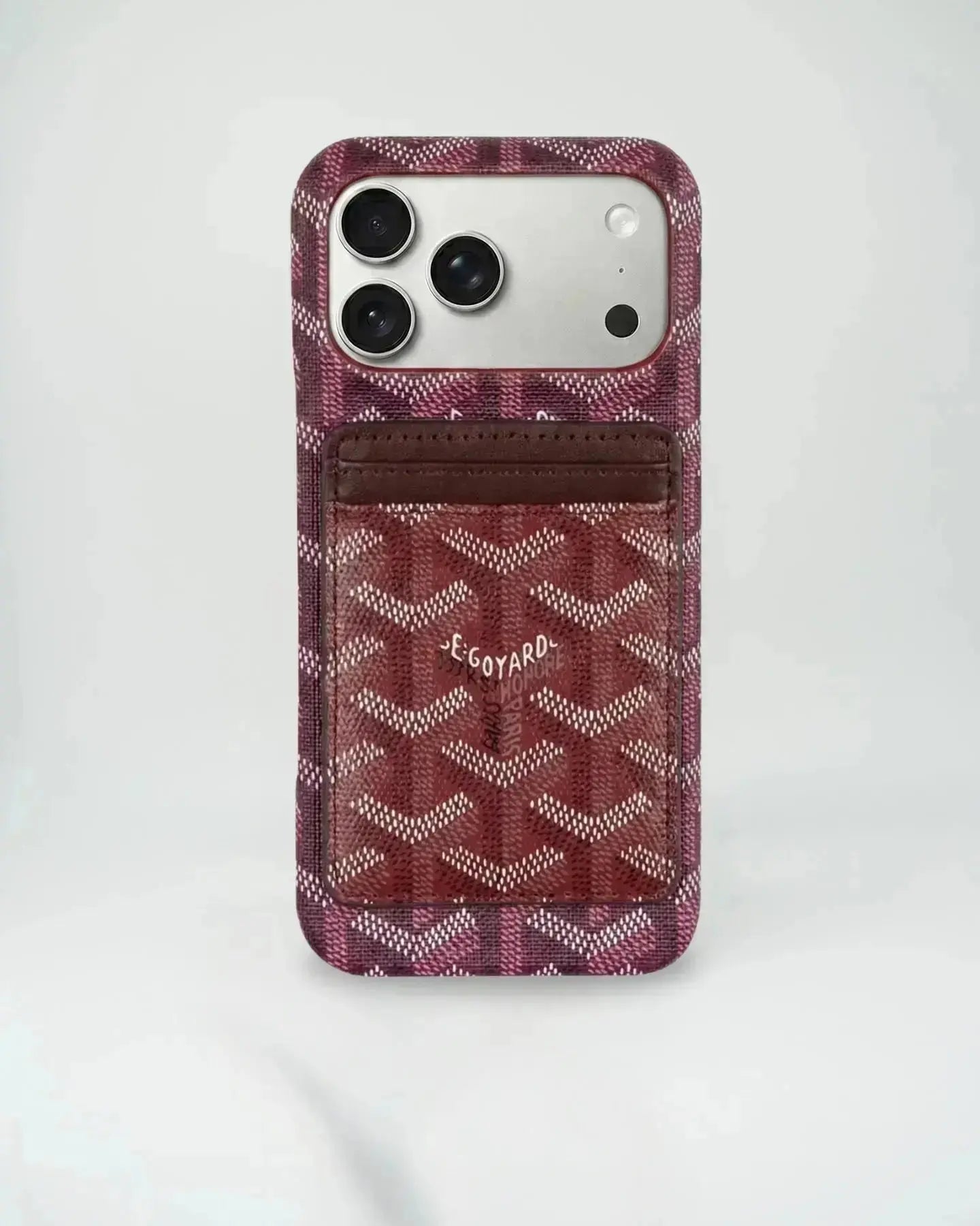 Burgundy Goyard iPhone 17 Pro Max MagSafe Case with Cardholder, Goyard Pattern BREATHE