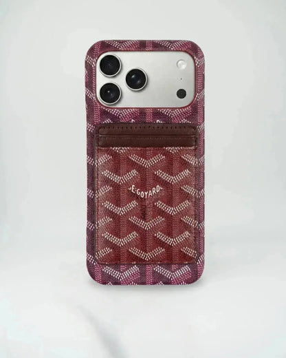 Burgundy Goyard iPhone 17 Pro Max MagSafe Case with Cardholder, Goyard Pattern BREATHE