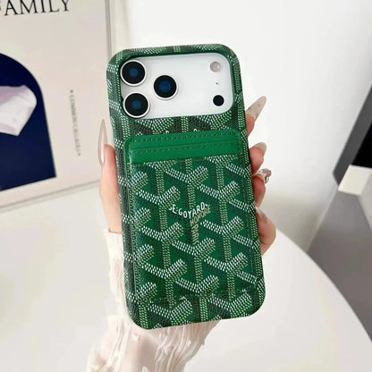 Burgundy Goyard iPhone 17 Pro Max MagSafe Case with Cardholder, Goyard Pattern BREATHE