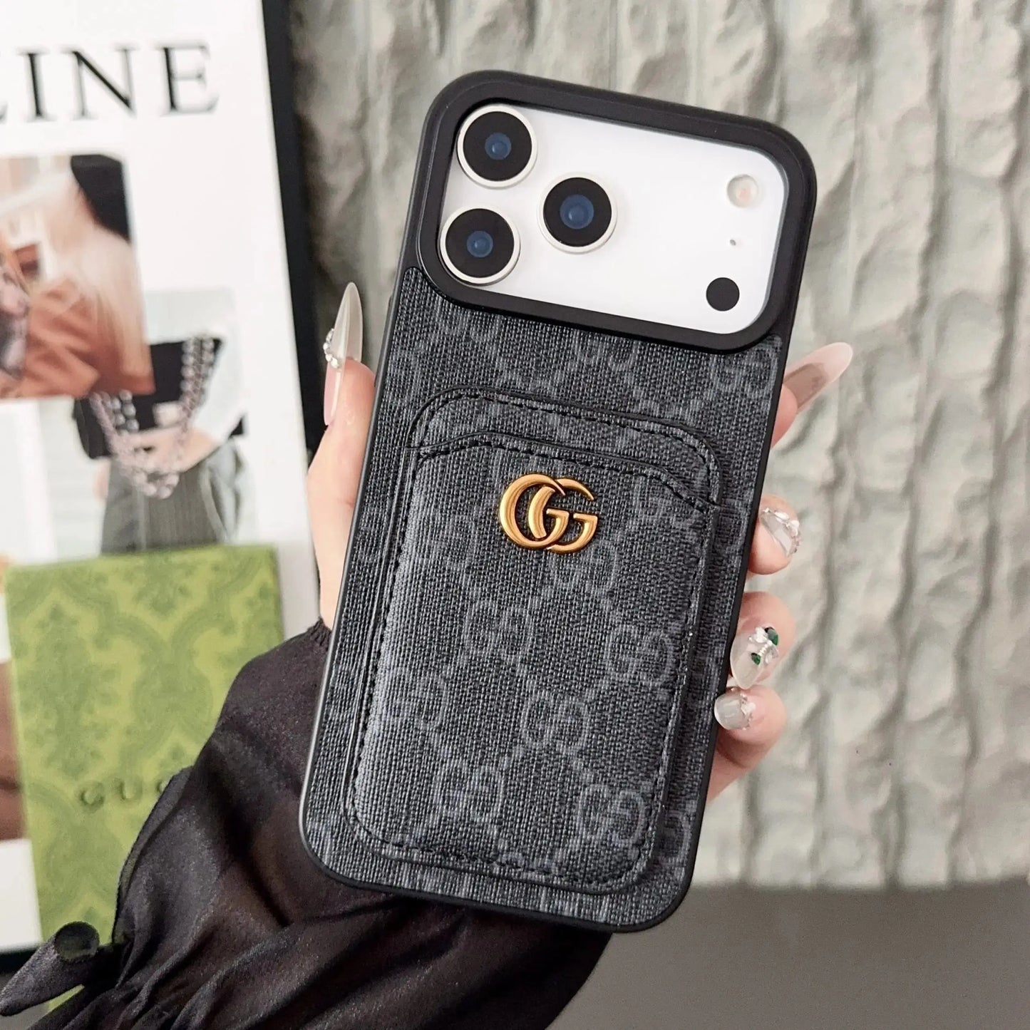 Dark GG Nocturne Gucci iPhone 17 Pro Max Case With Cardholder BREATHE