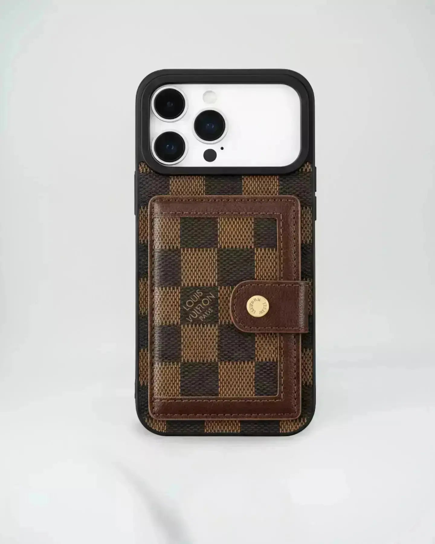Louis Vuitton for iPhone 17 Pro Max Monogram Eclipse Wallet Case – Luxury Black Card Holder, Classic LV Logo BREATHE