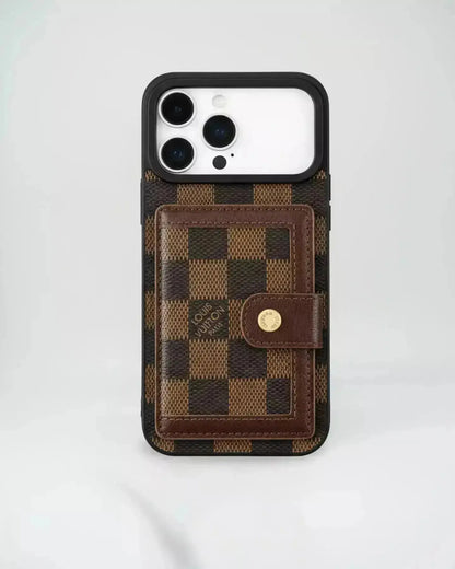 Louis Vuitton iPhone 17 Pro Max Case With Cardholder – Brown Checkered Card Holder, Damier Ebene Wallet Case BREATHE