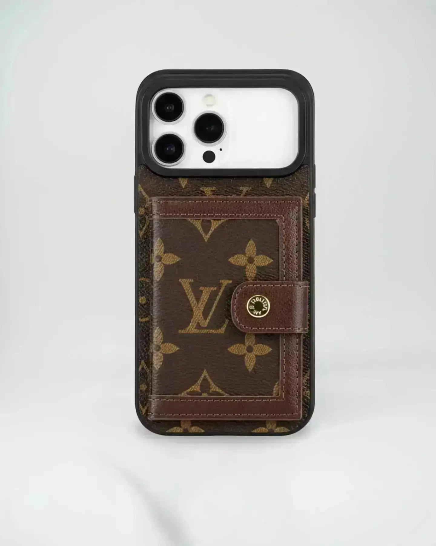 Louis Vuitton for iPhone 17 Pro Max Monogram Eclipse Wallet Case – Luxury Black Card Holder, Classic LV Logo BREATHE