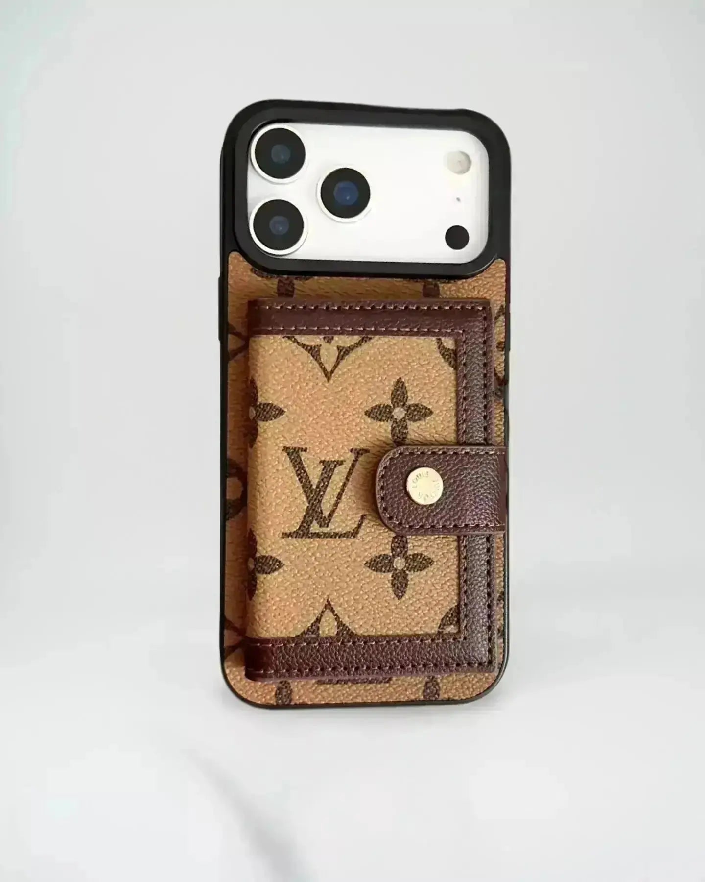 Louis Vuitton iPhone 17 Pro Max Case With Cardholder – Brown Checkered Card Holder, Damier Ebene Wallet Case BREATHE