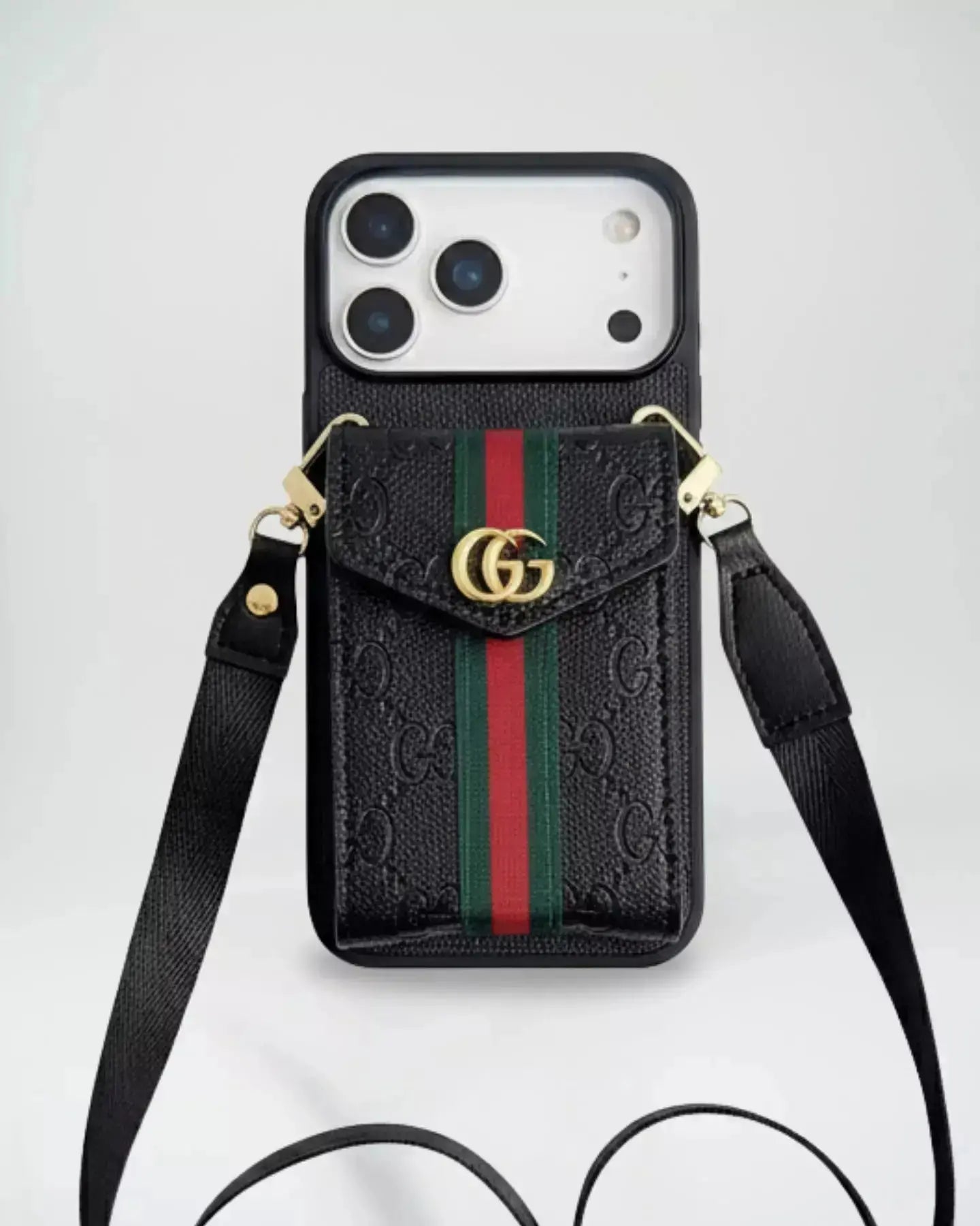Black Louis Vuitton iPhone 17 Pro Max Case With Cardholder – Luxury LV iPhone 17 Pro with Strap BREATHE