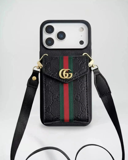 Black Louis Vuitton iPhone 17 Pro Max Case With Cardholder – Luxury LV iPhone 17 Pro with Strap BREATHE