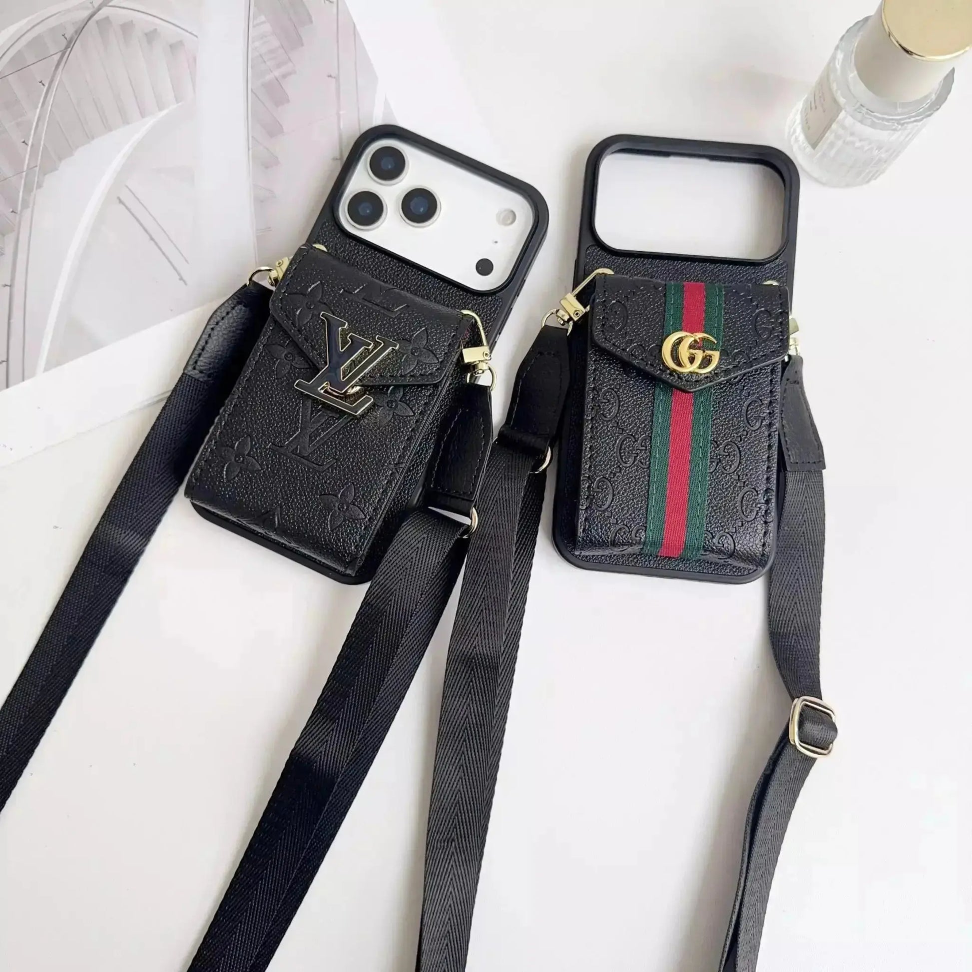 Black Gucci iPhone 17 Pro Max Case with CardHolder - Gucci iPhone case with Strap BREATHE