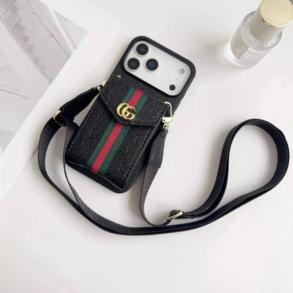 Black Gucci iPhone 17 Pro Max Case with CardHolder - Gucci iPhone case with Strap BREATHE