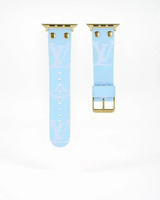 Louis Vuitton Apple Watch Band Series 11 Sky Blue Monogram With Gold BREATHE