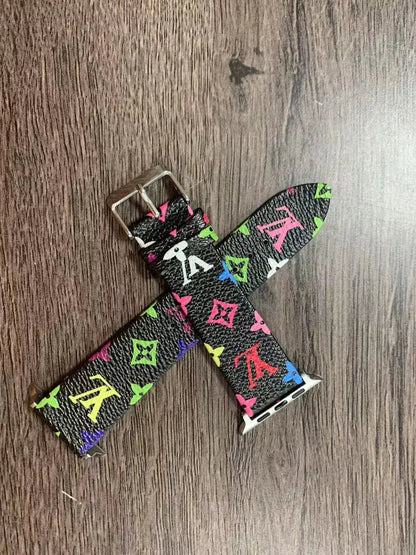 Louis Vuitton Apple Watch Band Tambour Monogram Black Colorful Strap BREATHE