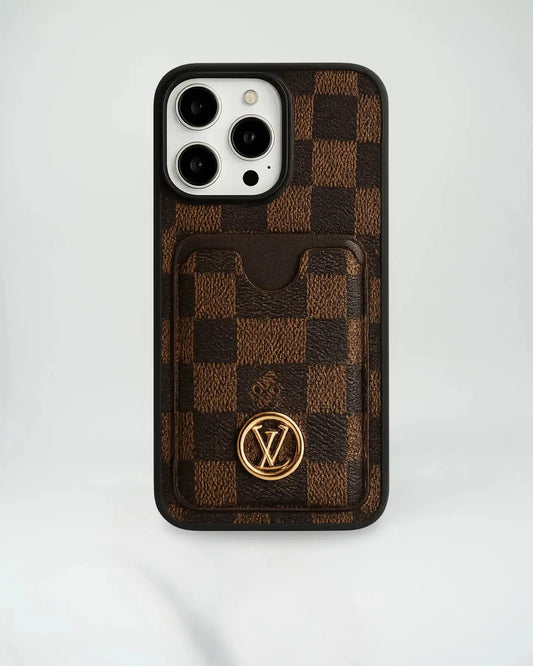 Checkered Leather Louis Vuitton iPhone 17 Pro Max Case with Card Holder BREATHE