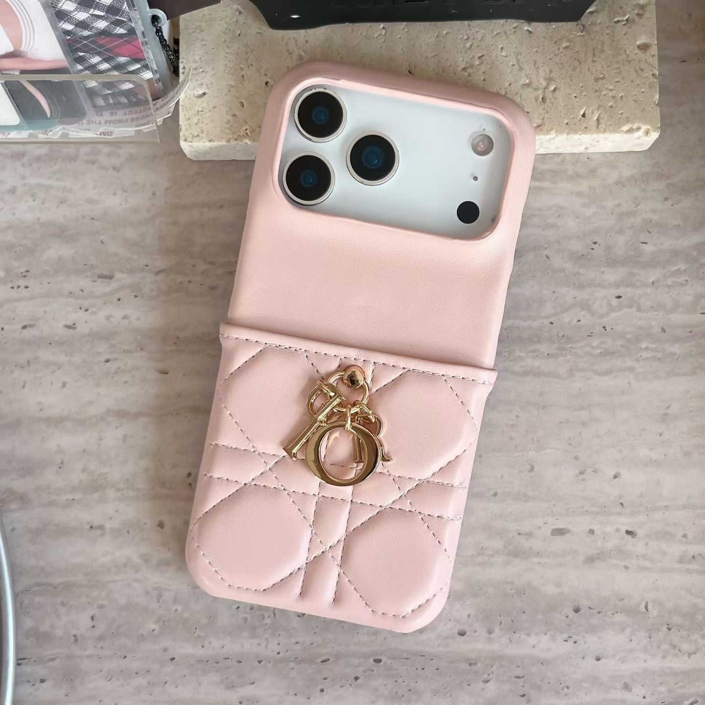Pink Dior iPhone 17 Pro Max case quilted fashion design
